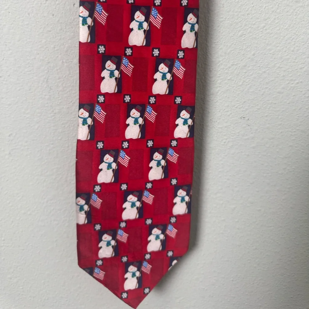 Hallmark Holiday Traditions Christmas/Holiday‎ Snowman & American Flag Silk Tie